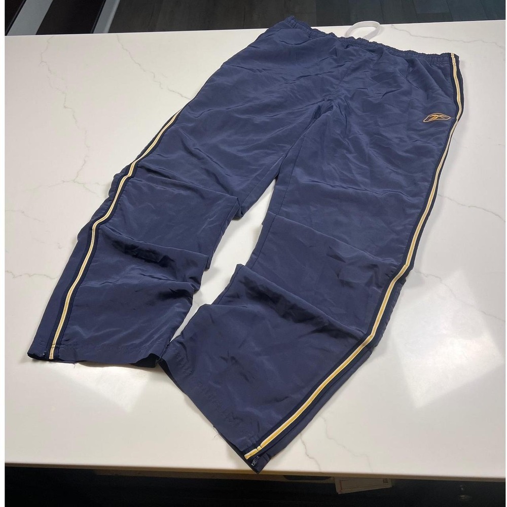 Vintage Reebok Track Pants Navy Blue Embroidered Logo Side Stripe Mens Large